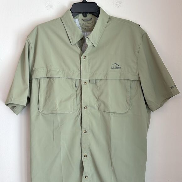 L.L. Bean Men Tropicwear Shirt Short-Sleeve UPF 50 green button down large tall - Picture 5 of 15